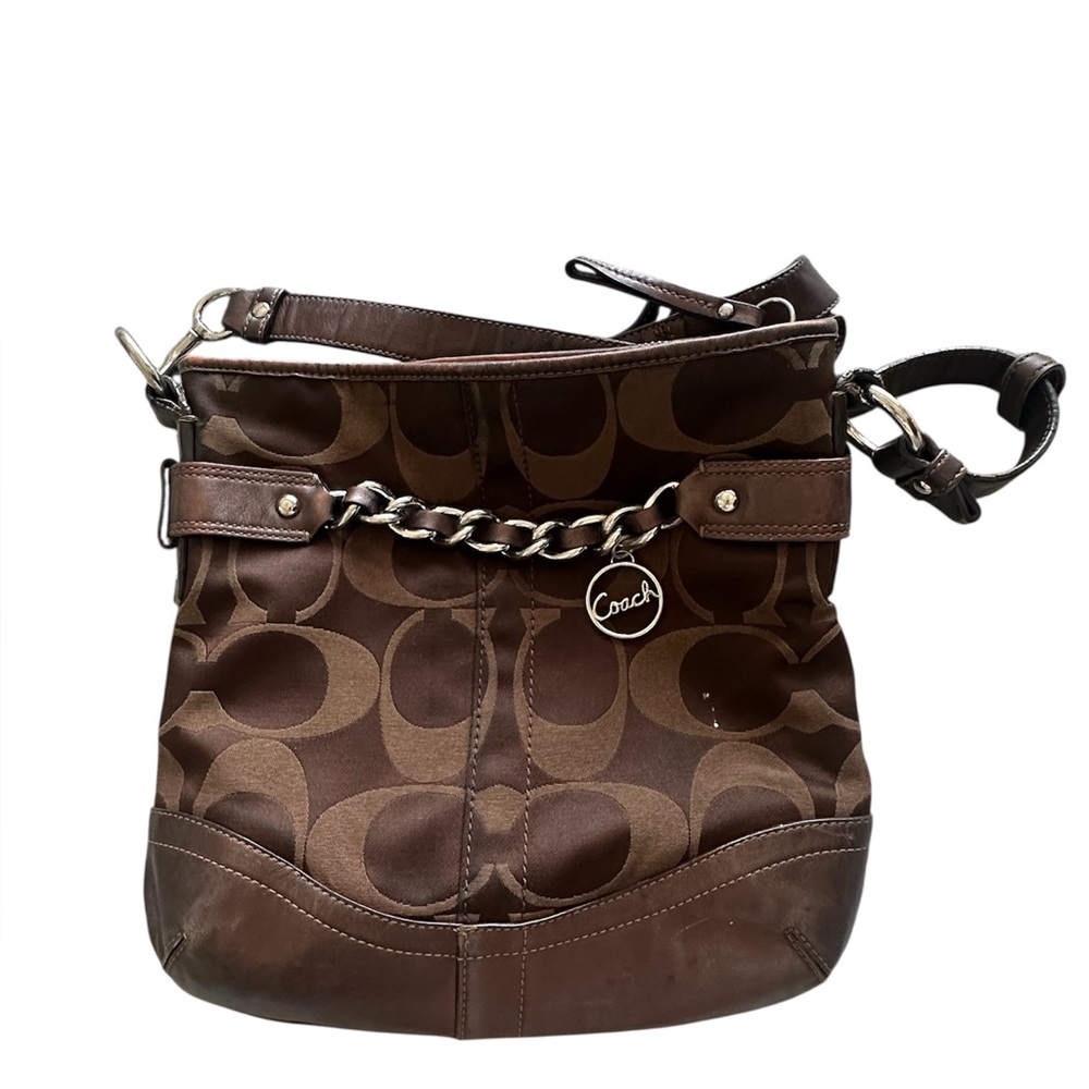 Coach‎ F19730 signature monogram crossbody bag in chocolate brown